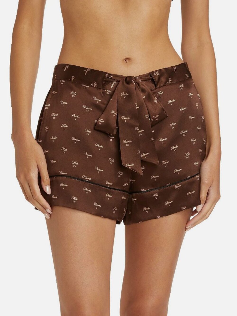 Kiki De Montparnasse Womens Brown Silk Monogram Tie-Waist Kiki Sleepwear Size M